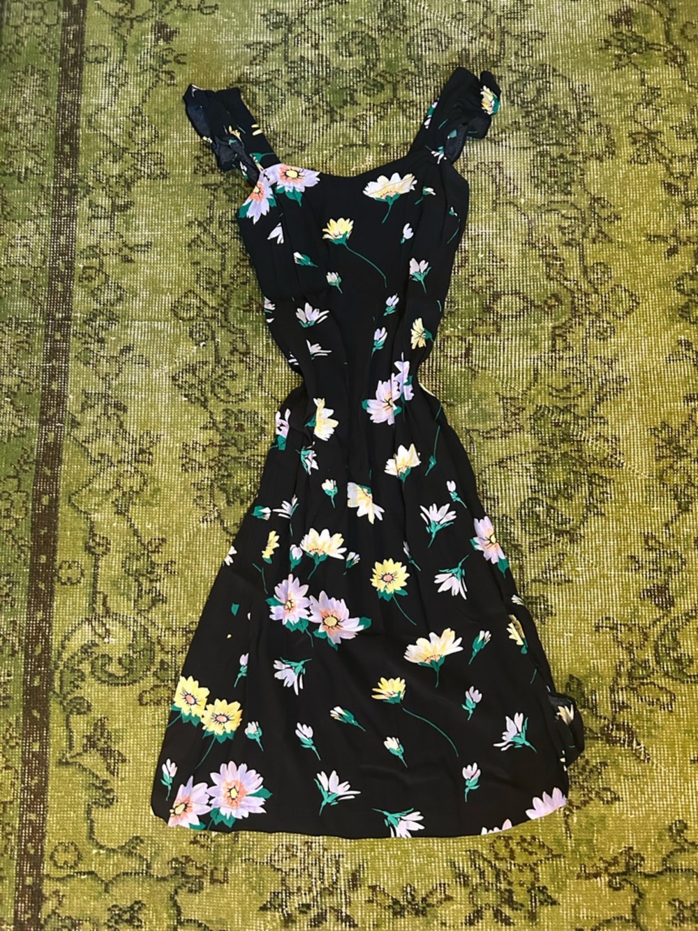 LOFT Black Midi Dress with Pink & Yellow Floral Print